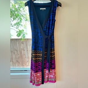 Trina Turk Blue and Pink Geometric Wrap Dress
